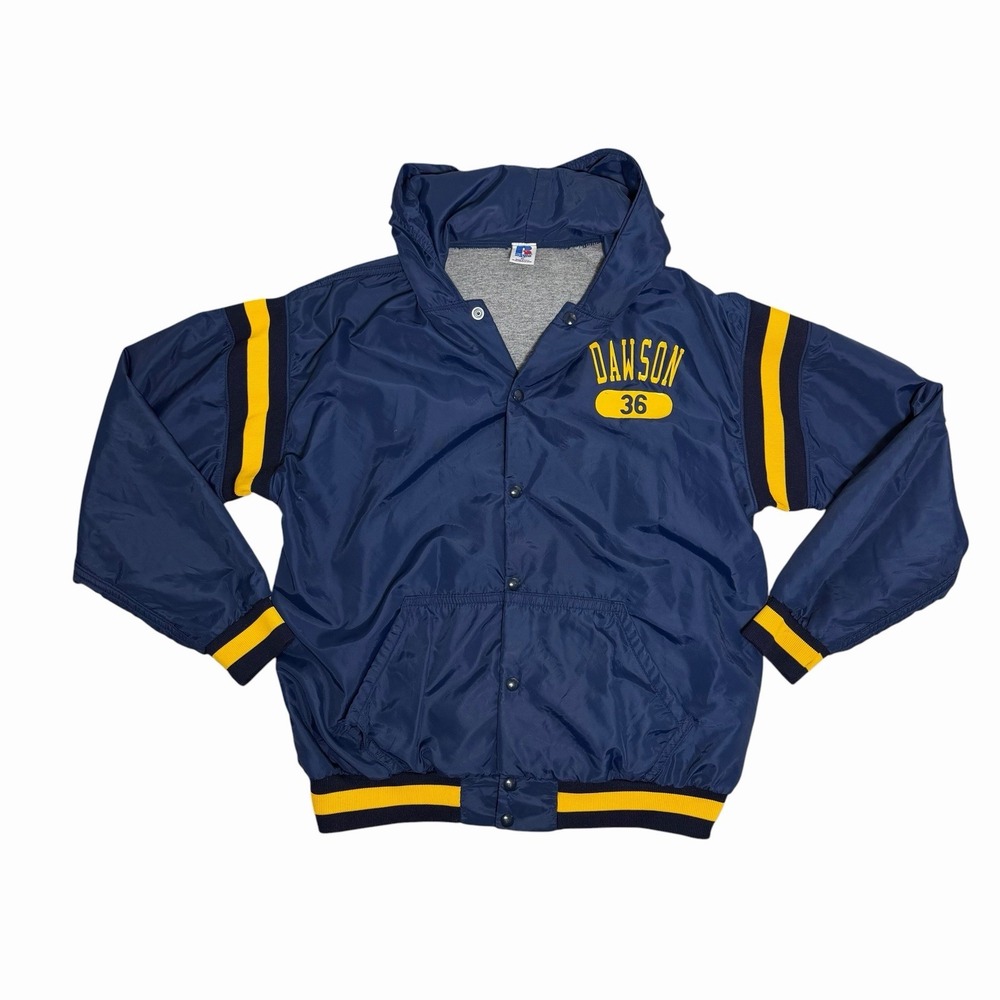 Vintage Russell Athletic Dawson 36 Jacket XL USA Made Navy Gold Hooded